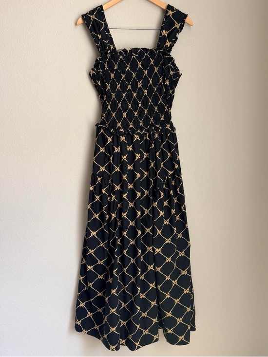 Damson Madder Dresses & Skirts - Damson Madder Black & Gold Patterned Smocked Maxi Dress 100% Organic Cotton
